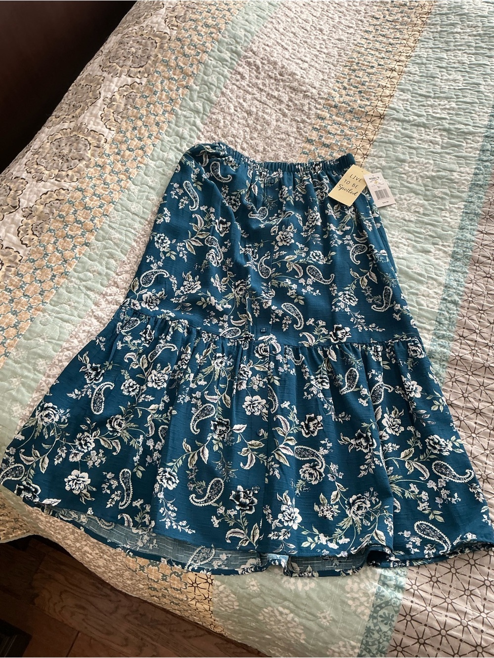 Kohl's Teal Floral Tiered Midi Skirt